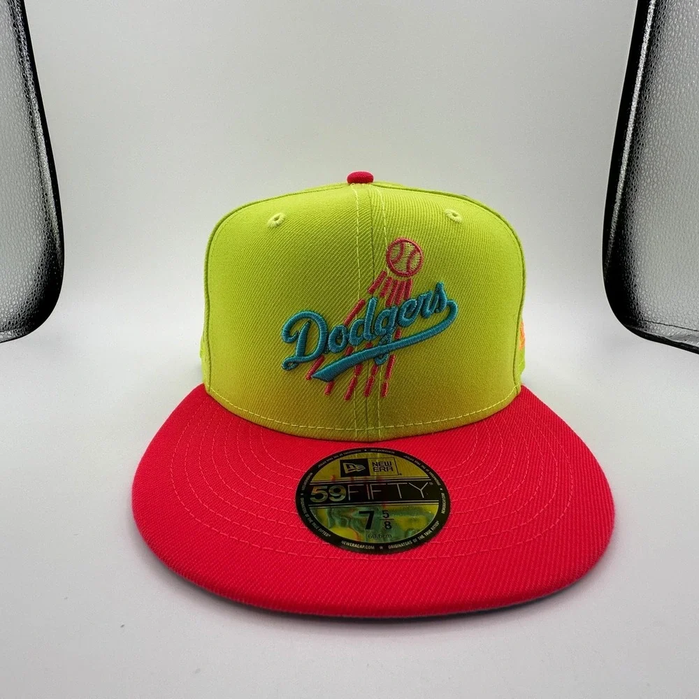 Los Angeles Dodgers Cyber Highlighter Fitted Hat Sz 7 5/8 New Era 59FIFTY Green